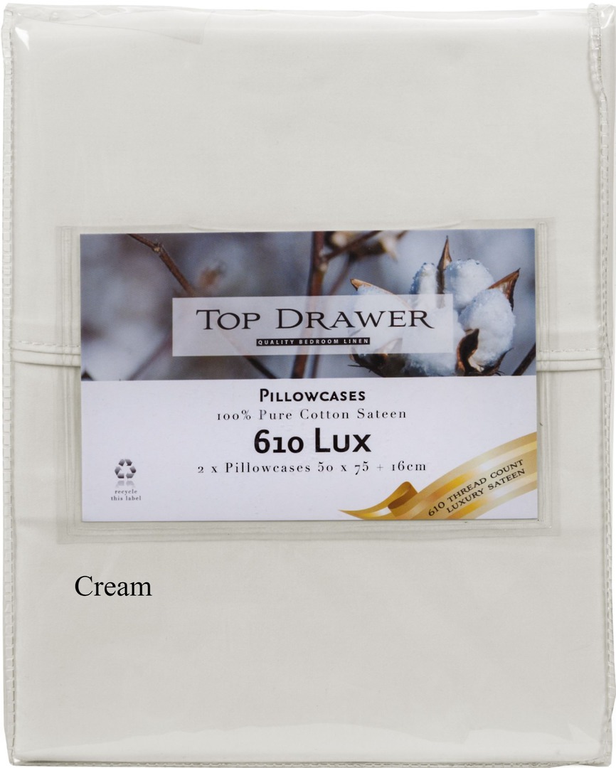 Top Drawer - 610TC 100% Cotton Luxury Sateen Lifestyle Sheet Sets - Suitable for Tempur and Adjustable Mattress - Cream image 0